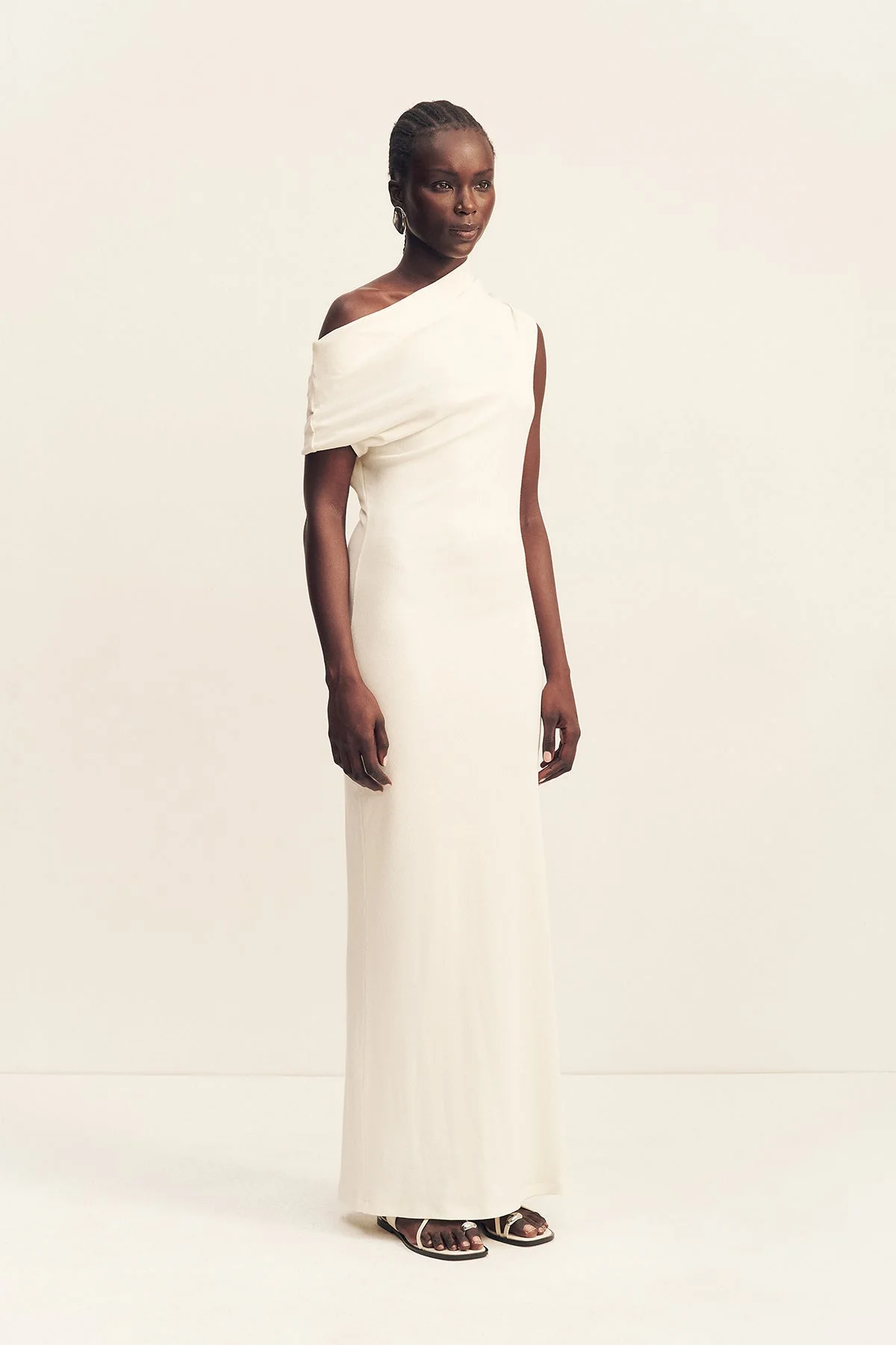 ABY JERSEY DRAPED MAXI DRESS - IVORY - Image 3
