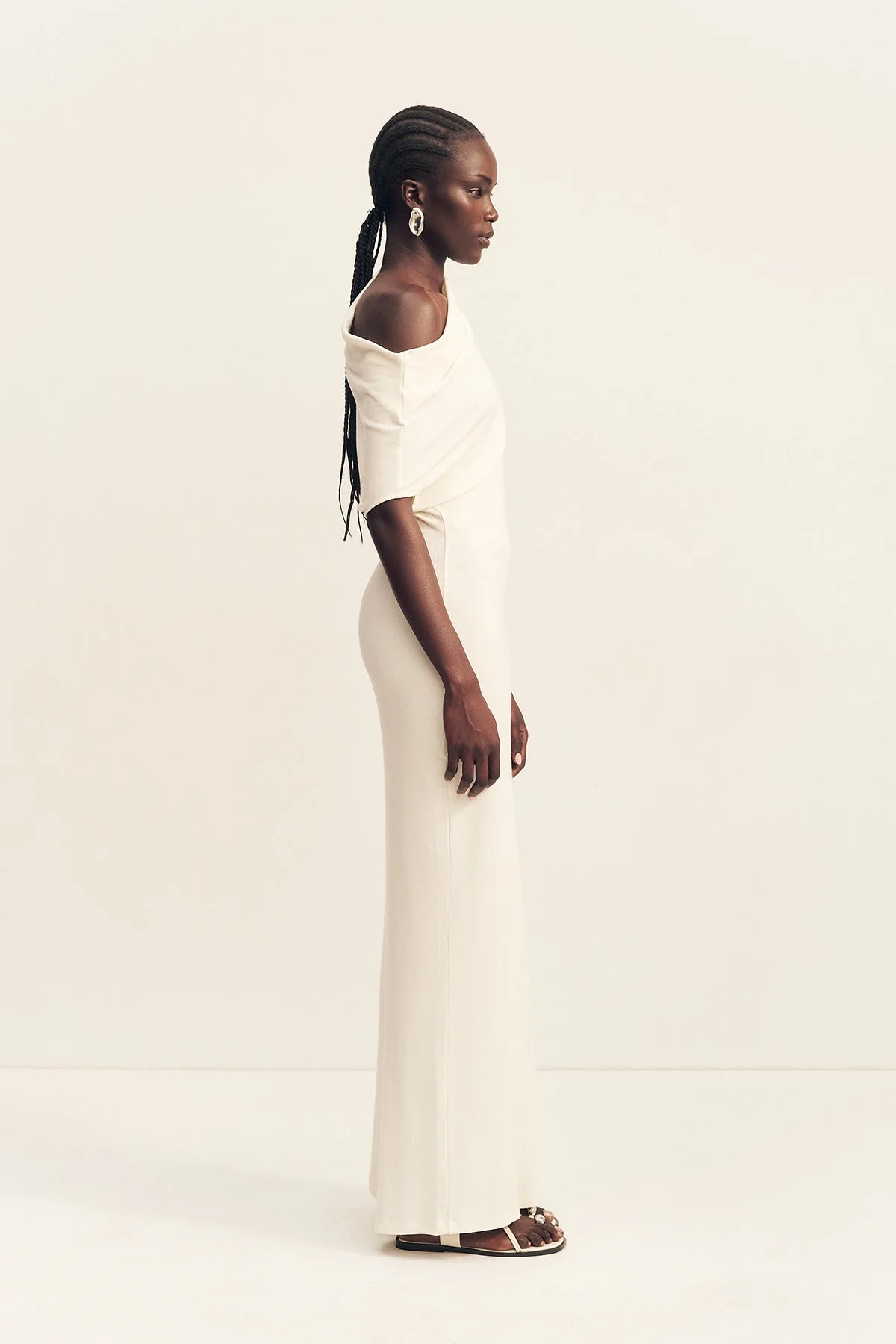 ABY JERSEY DRAPED MAXI DRESS - IVORY - Image 4