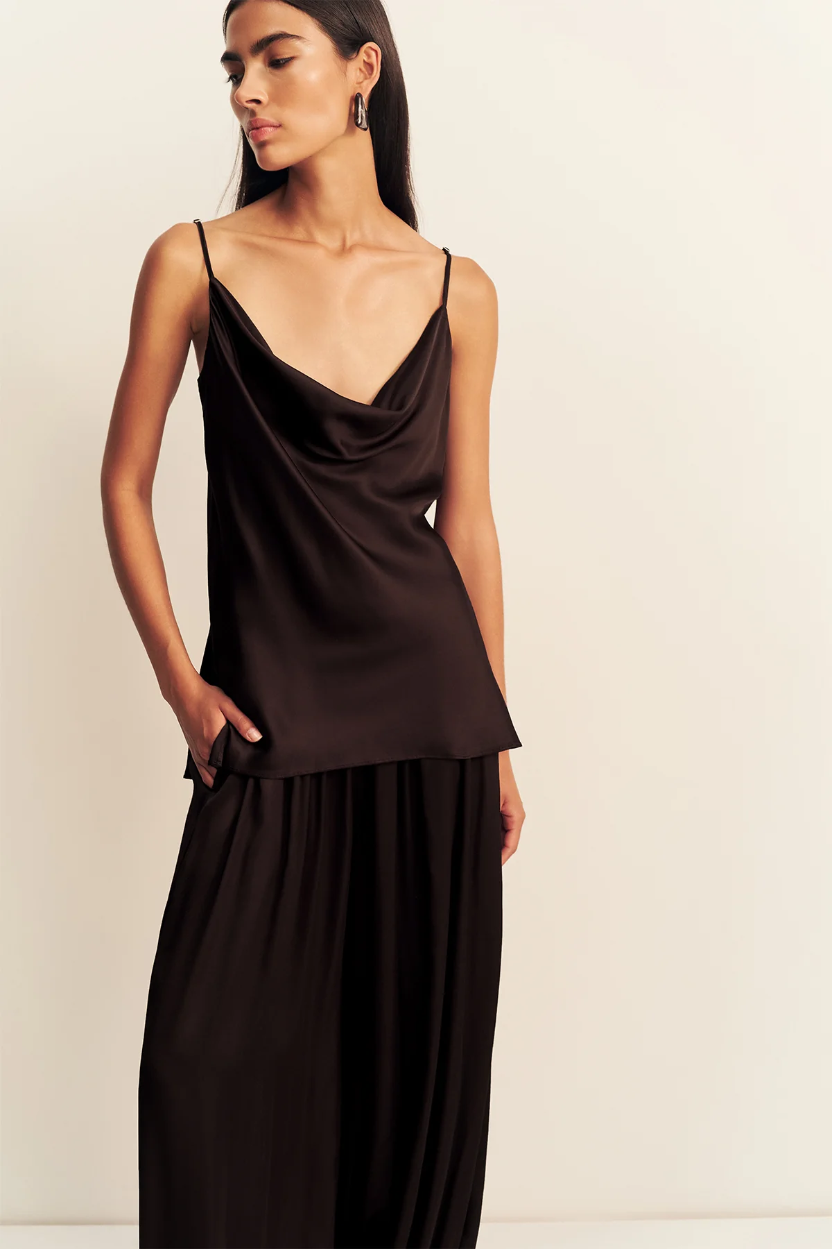 AGNES COWL NECK CAMI - ESPRESSO - Image 2