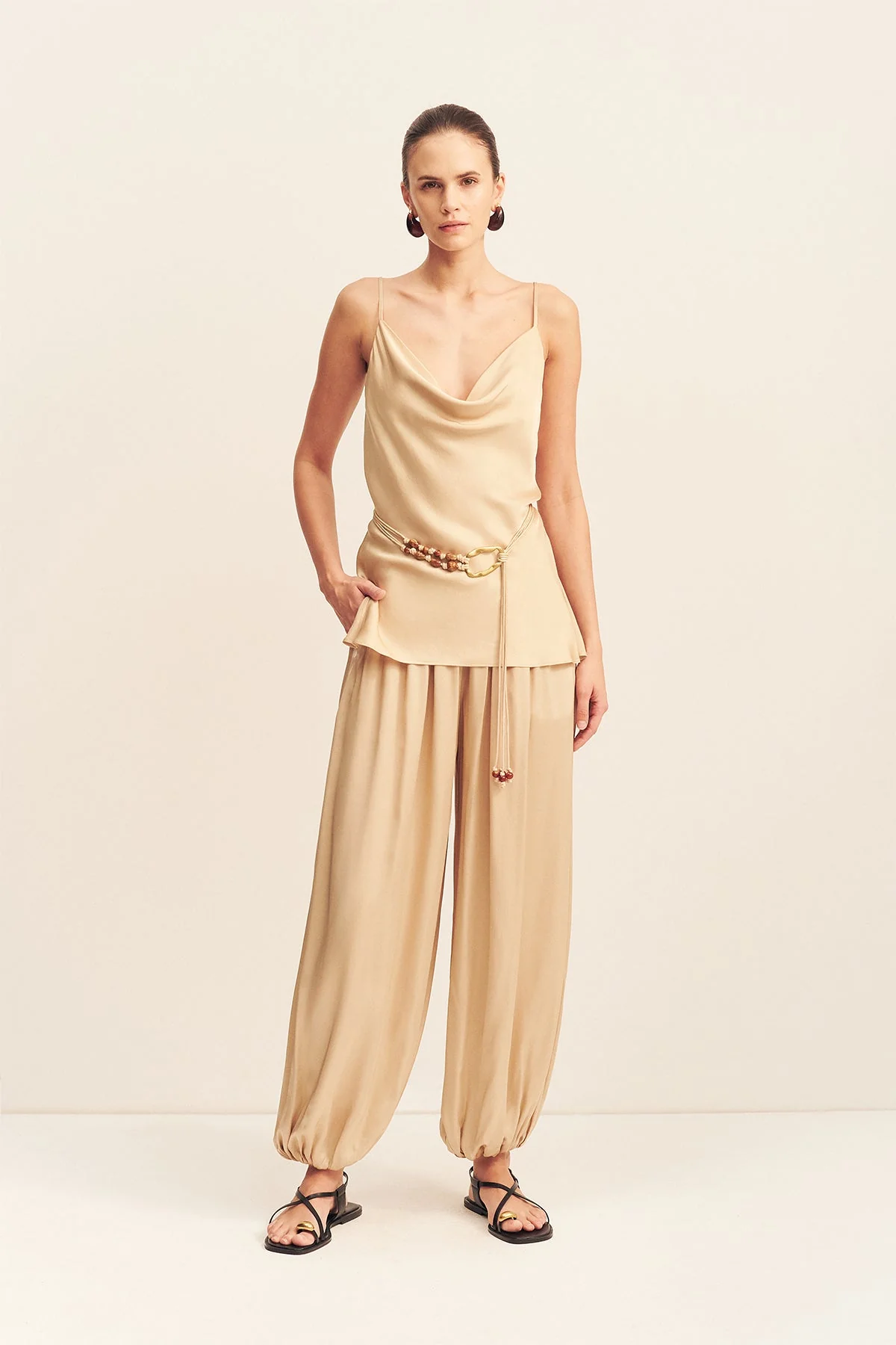 AGNES COWL NECK TUNIC WITH BELT - OAT
