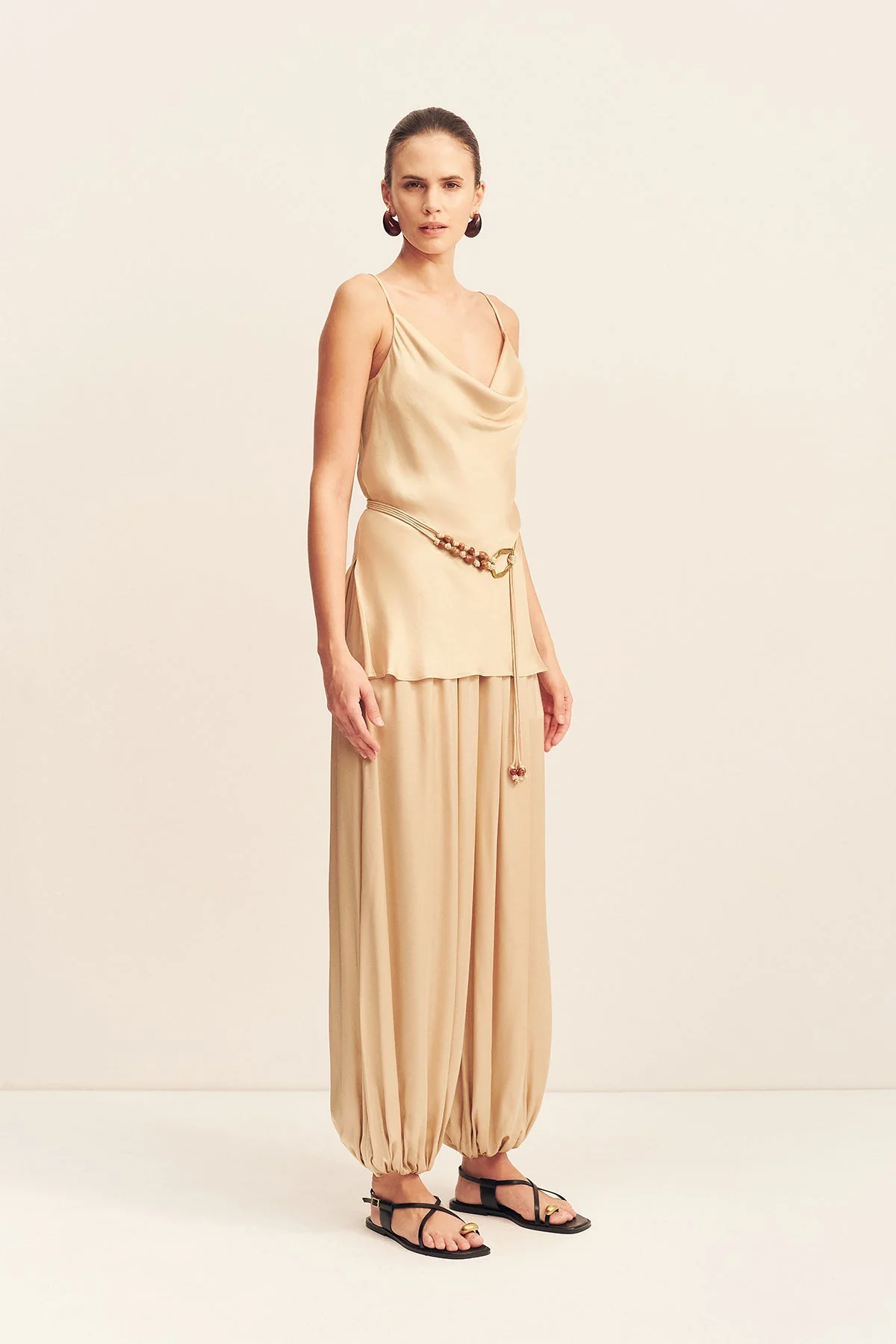AGNES COWL NECK TUNIC WITH BELT - OAT - Image 3