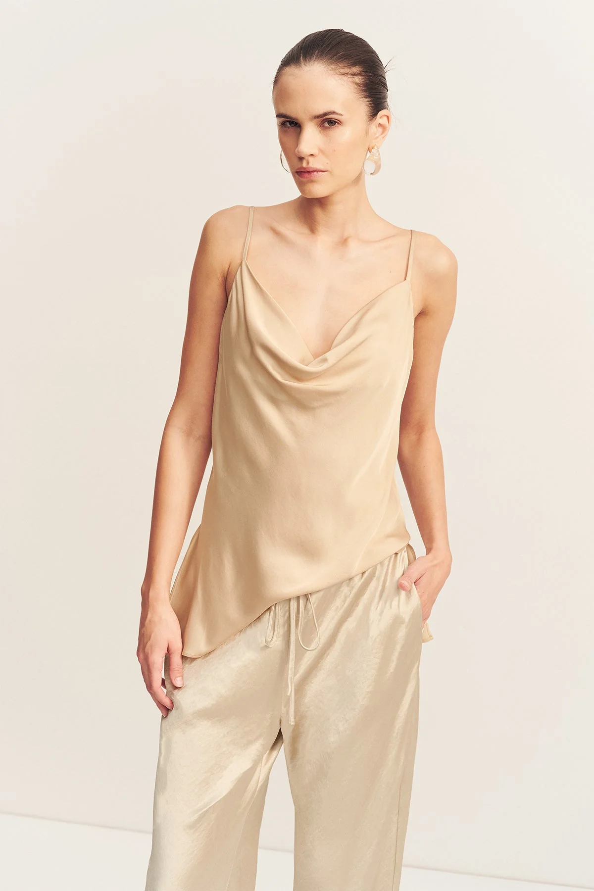 AGNES COWL NECK TUNIC WITH BELT - OAT - Image 8