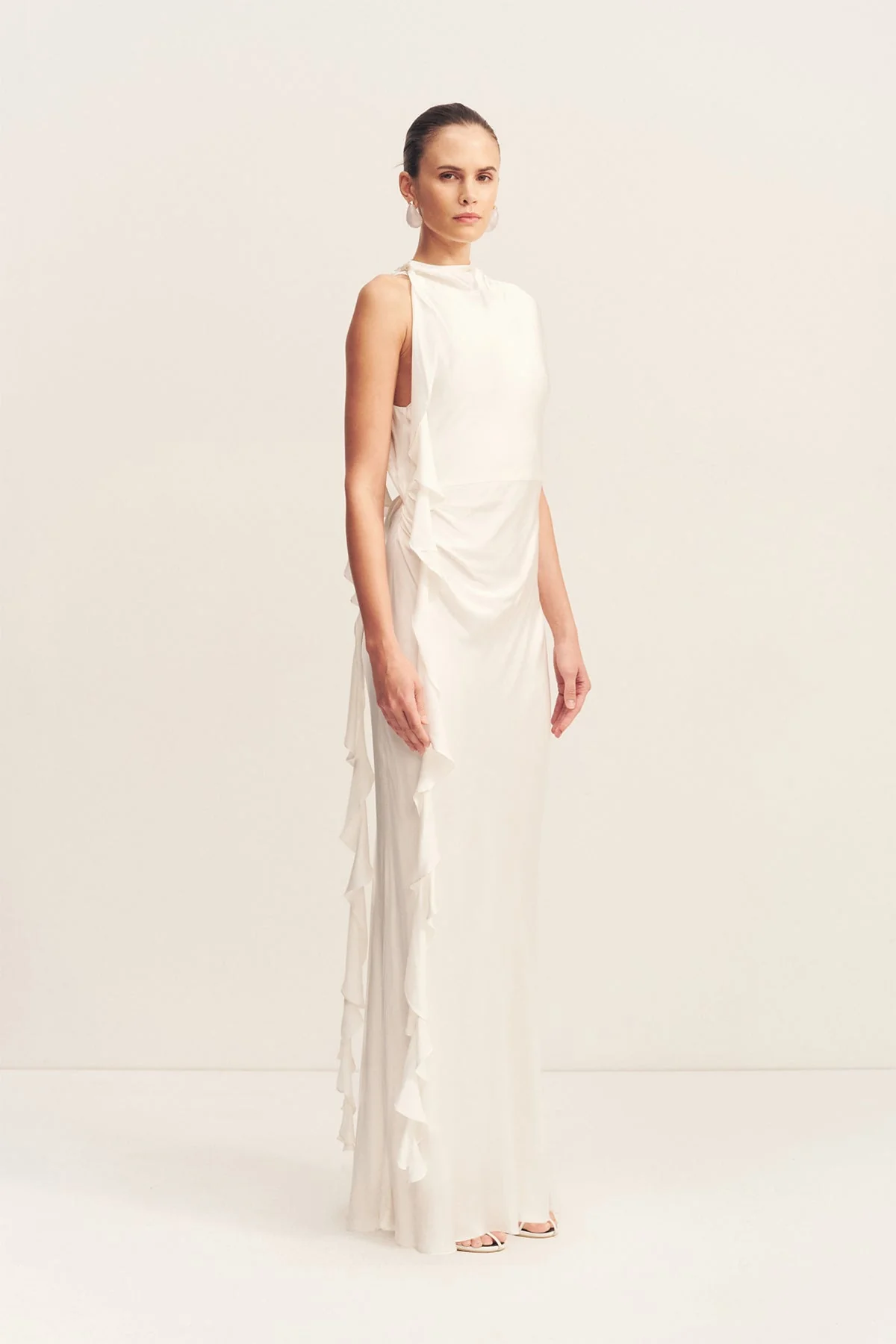 AGNES DRAPED RUFFLE MAXI DRESS - IVORY - Image 3