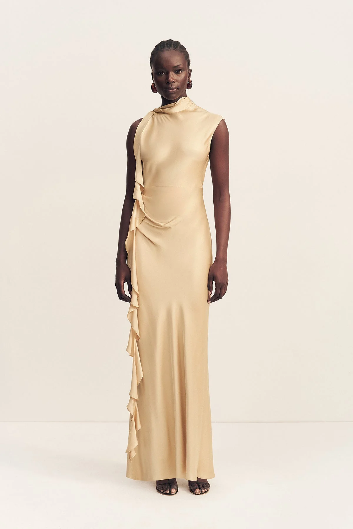 AGNES DRAPED RUFFLE MAXI DRESS - OAT
