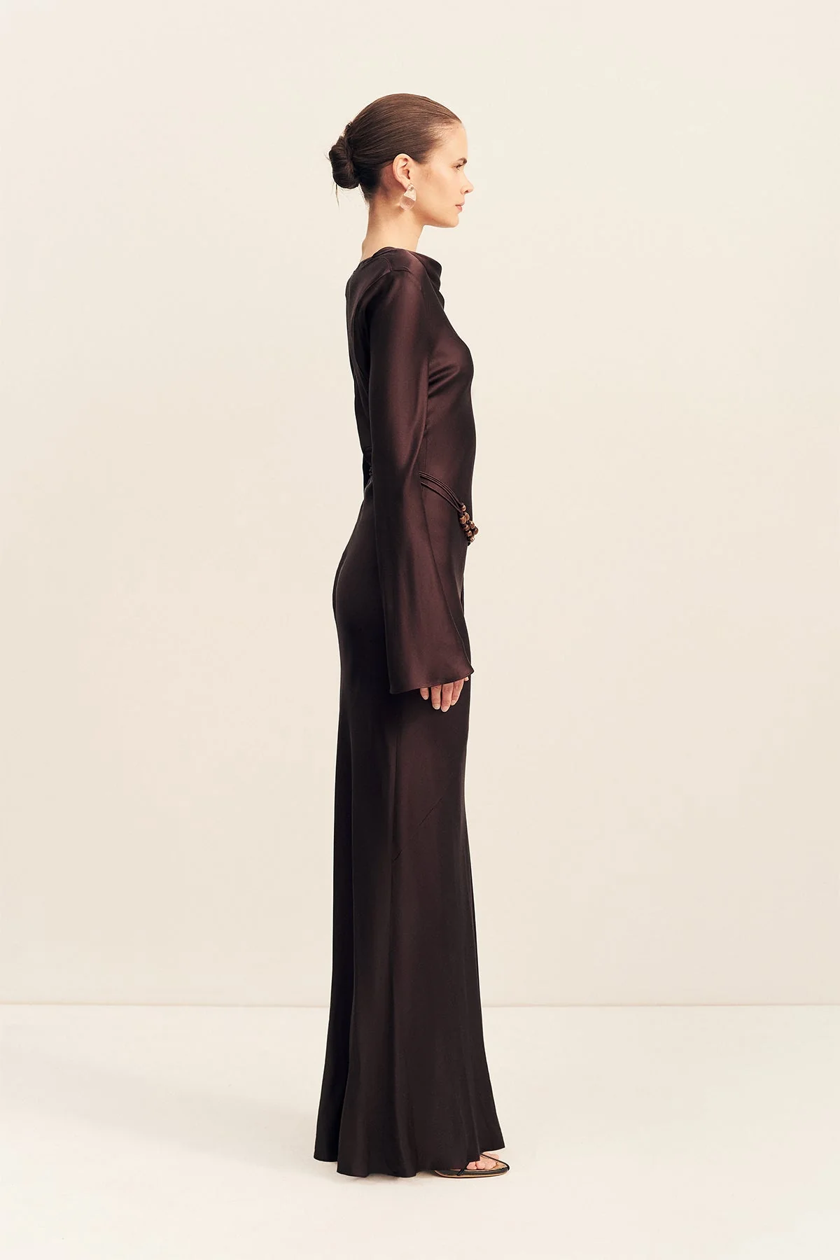 AGNES LONG SLEEVE MAXI DRESS WITH BELT - ESPRESSO - Image 4