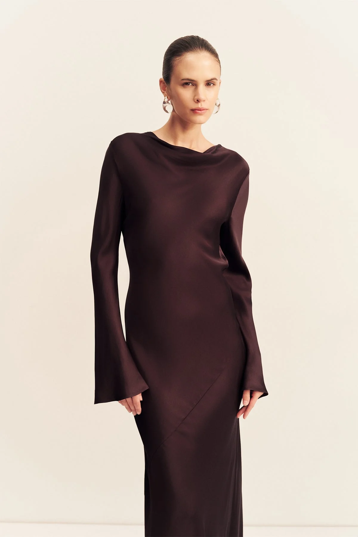 AGNES LONG SLEEVE MAXI DRESS WITH BELT - ESPRESSO - Image 6