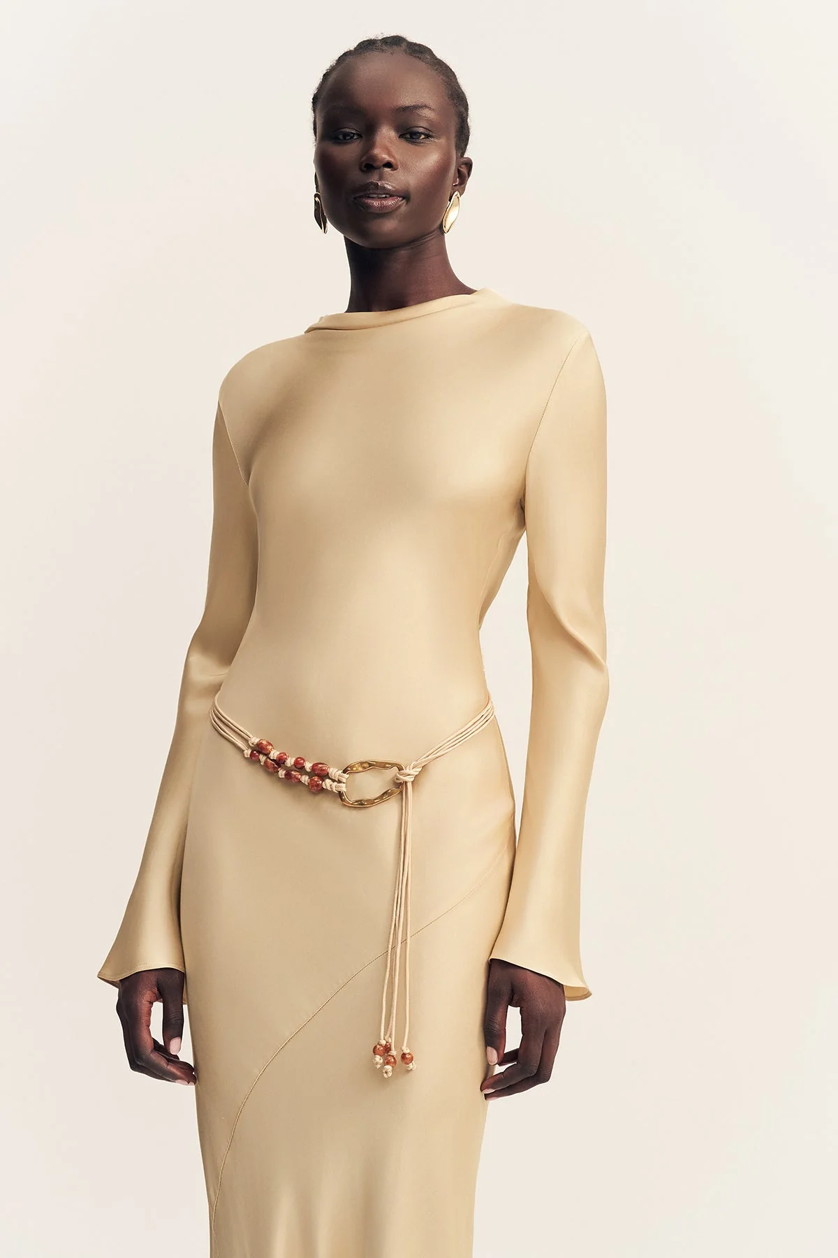 AGNES LONG SLEEVE MAXI DRESS WITH BELT - OAT - Image 2