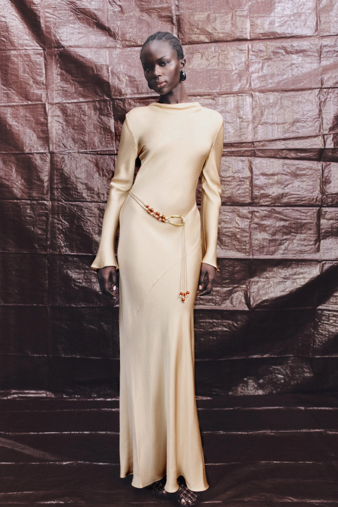 AGNES LONG SLEEVE MAXI DRESS WITH BELT - OAT - Image 7