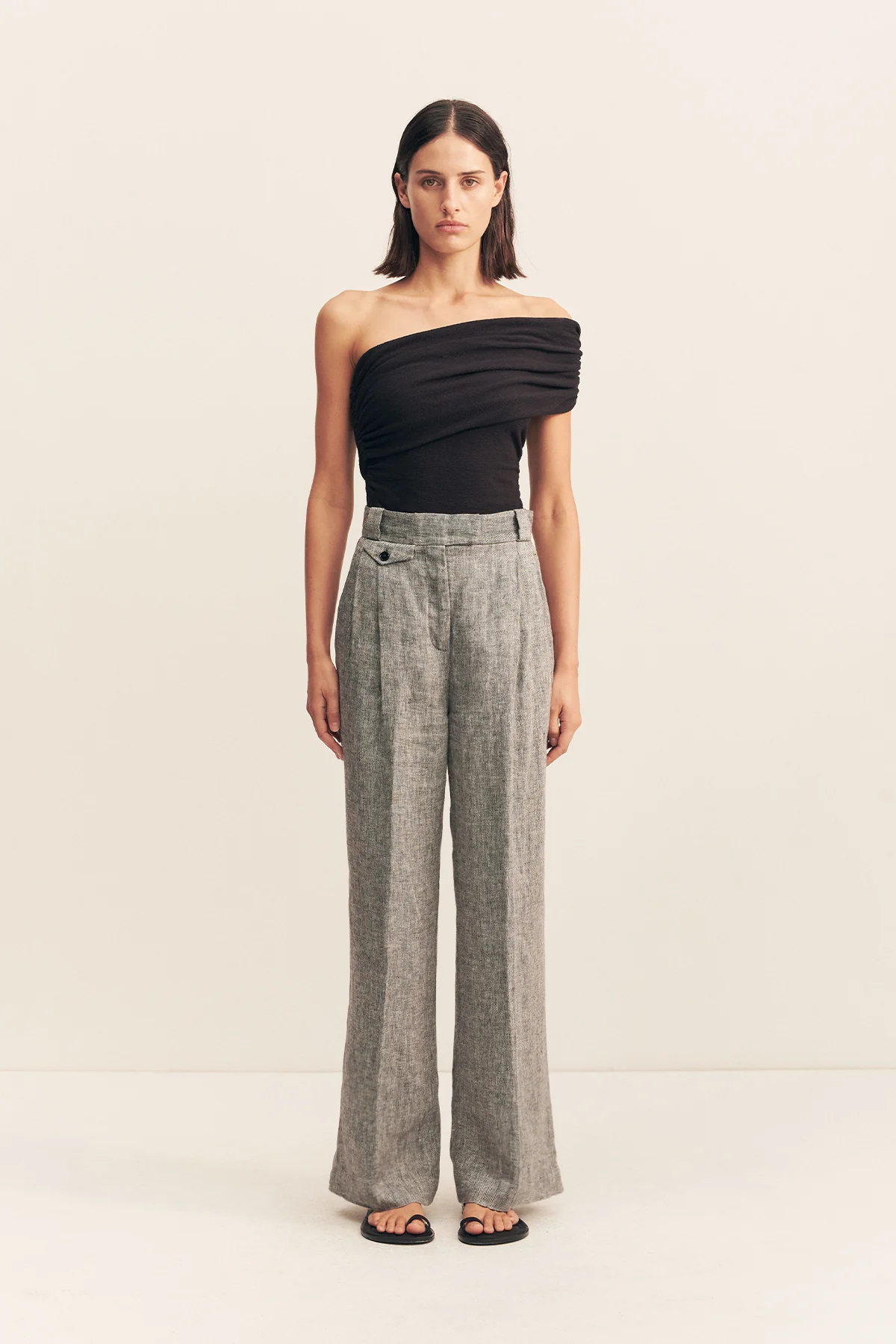 AMANDA LINEN HIGH WAISTED TAILORED PANT - ASH - Image 6
