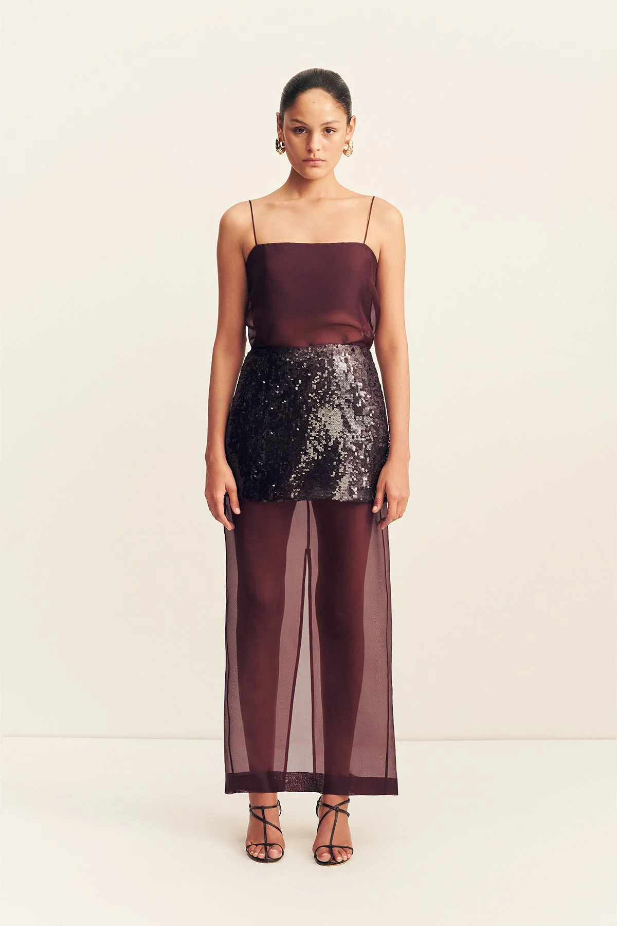 AMERIE SILK SEQUIN MAXI SKIRT - PORT ROYALE