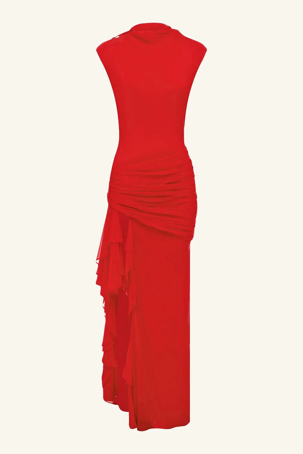 AMINA HIGH NECK RUFFLE MAXI DRESS - CHILLI - Image 6