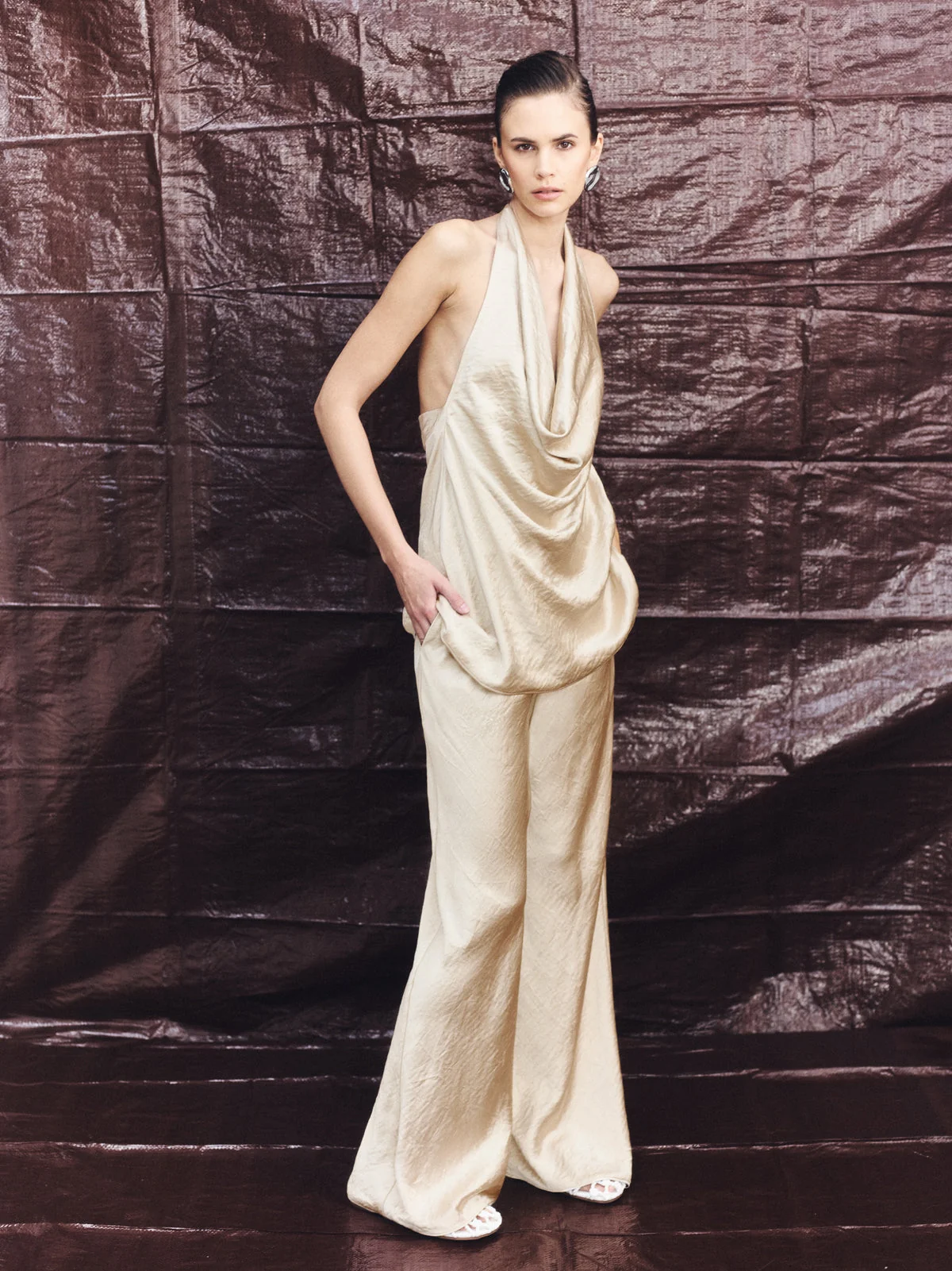 ANDIE CRUSHED DRAWSTRING PANT - CHAMPAGNE - Image 7