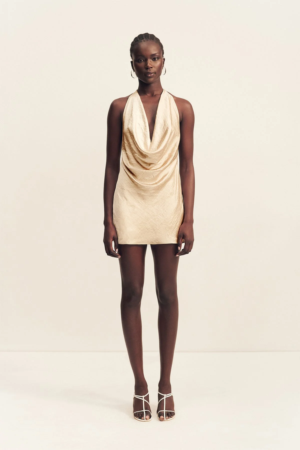 ANDIE CRUSHED LOW COWL MINI DRESS - CHAMPAGNE