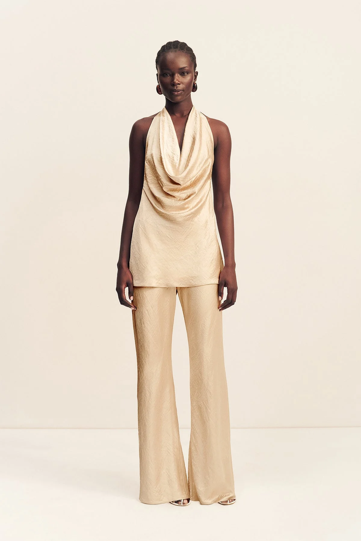 ANDIE CRUSHED LOW COWL MINI DRESS - CHAMPAGNE - Image 6