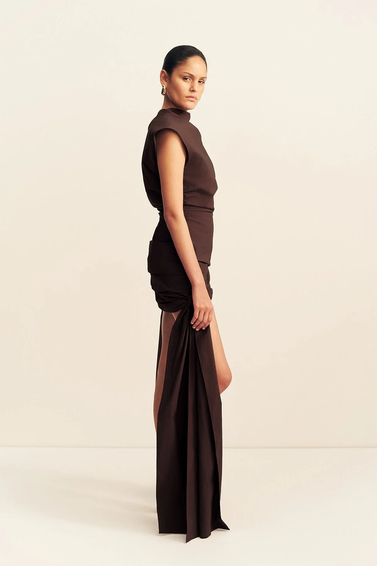 CAMPBELL DRAPED TIE MINI DRESS - RISTRETTO - Image 4