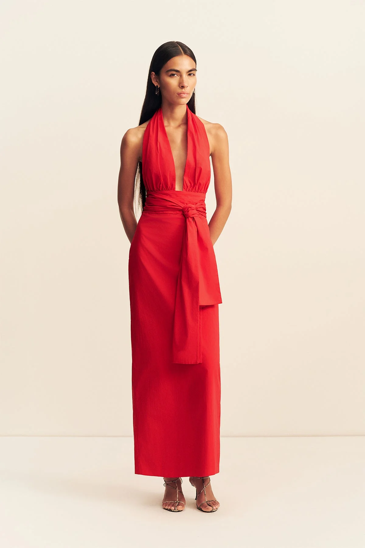CAMPBELL HALTER PLUNGED MAXI DRESS - GOJI