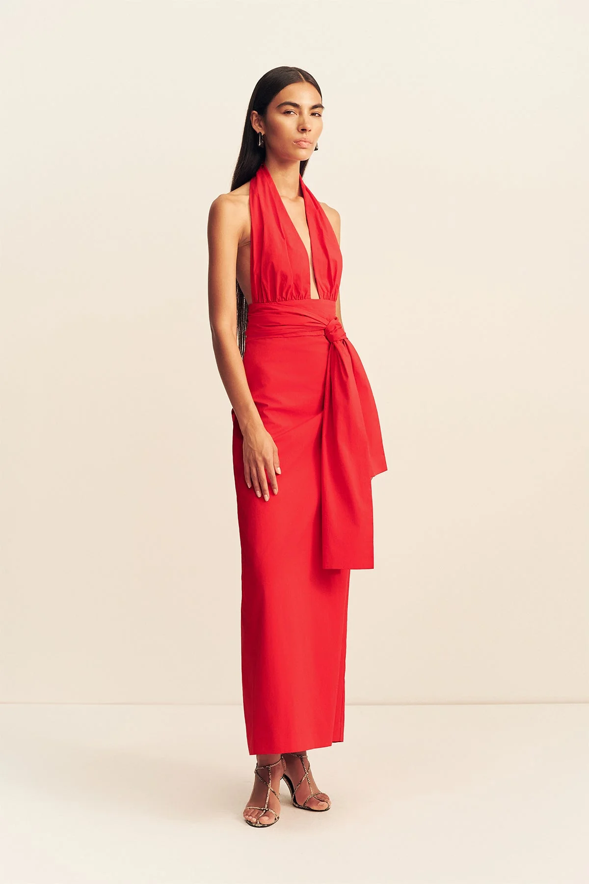 CAMPBELL HALTER PLUNGED MAXI DRESS - GOJI - Image 3