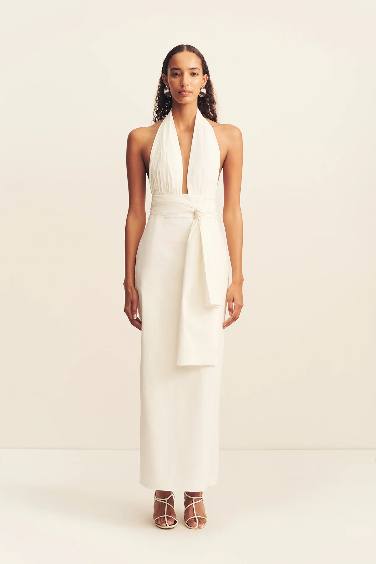 CAMPBELL HALTER PLUNGED MAXI DRESS - IVORY