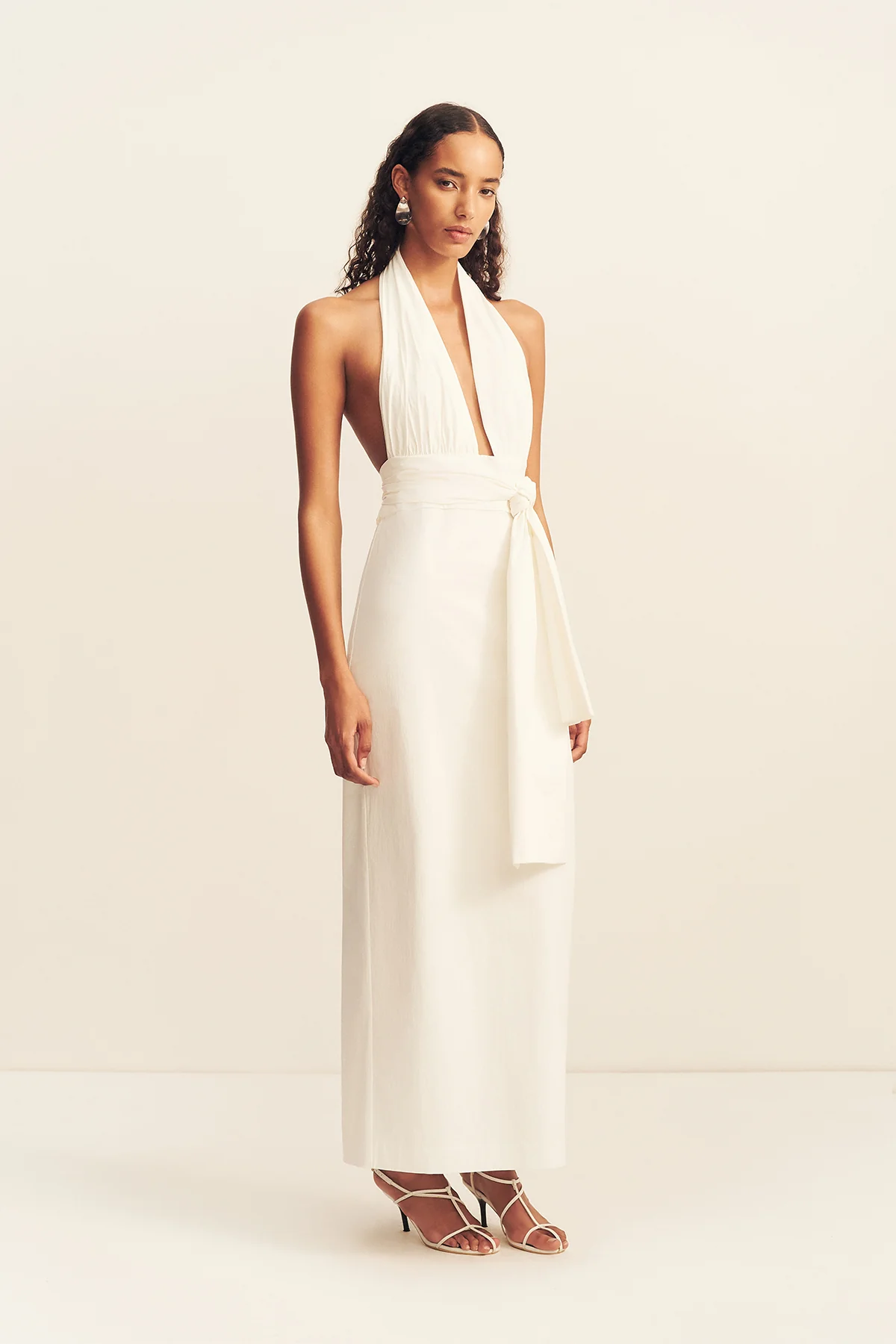 CAMPBELL HALTER PLUNGED MAXI DRESS - IVORY - Image 3