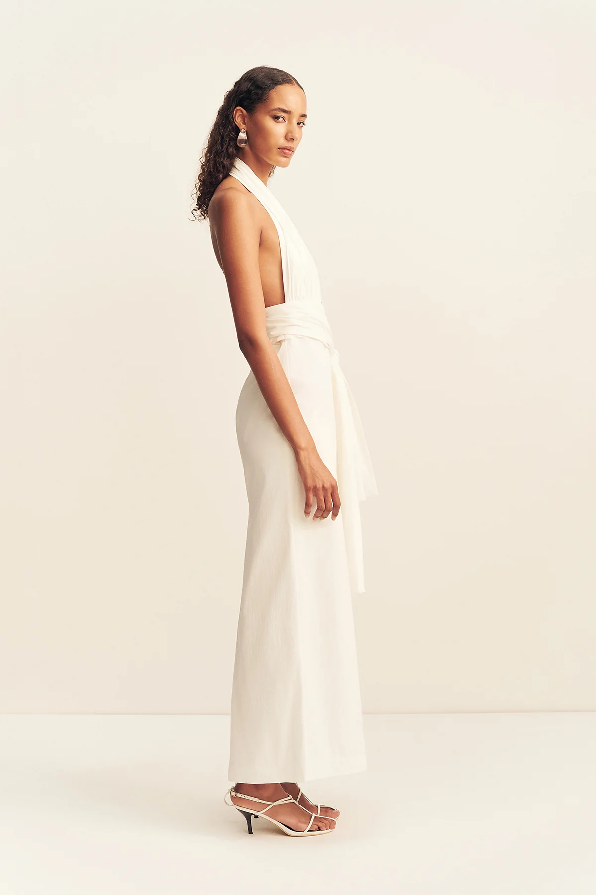 CAMPBELL HALTER PLUNGED MAXI DRESS - IVORY - Image 4