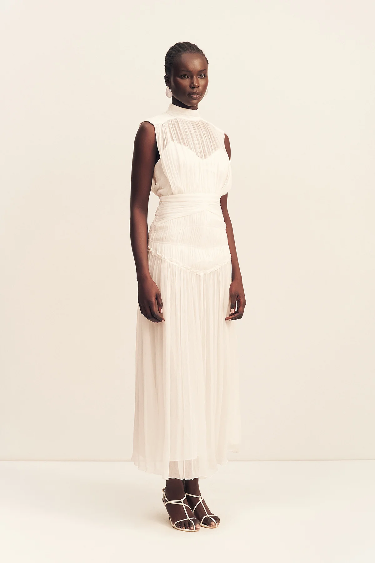 CLEMENCE HIGH NECK MAXI DRESS - IVORY - Image 3