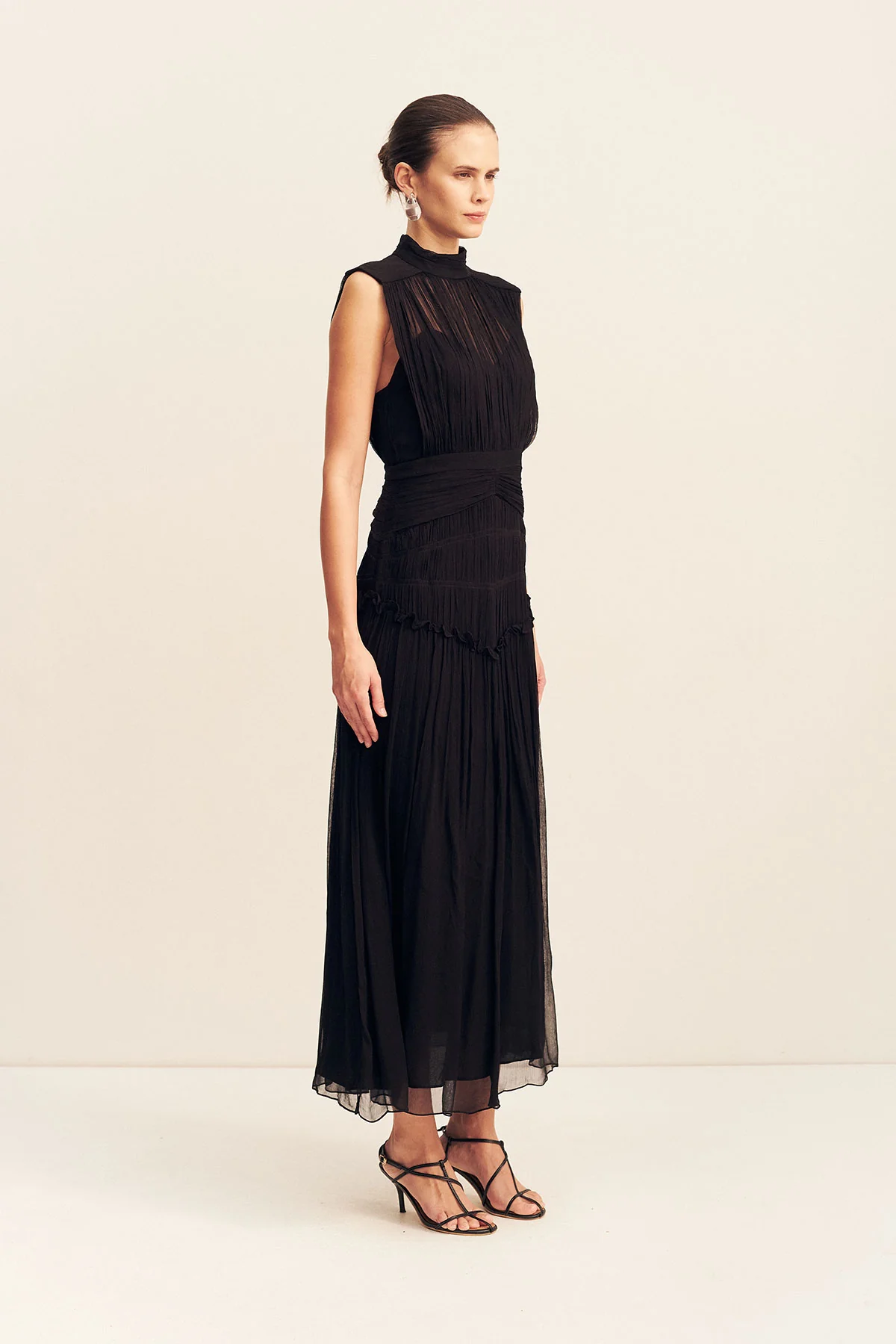 CLEMENCE HIGH NECK MIDI DRESS - BLACK - Image 3