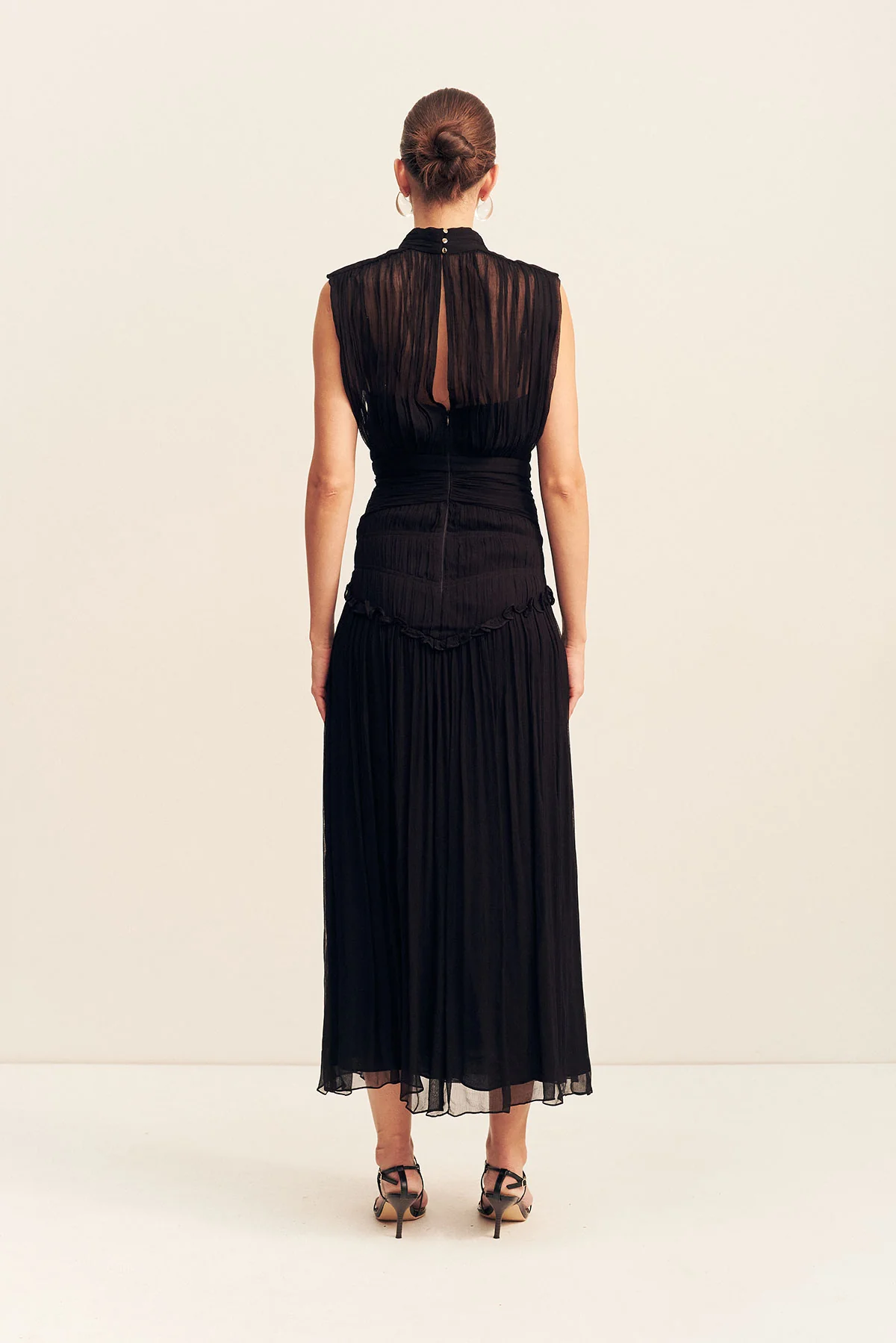 CLEMENCE HIGH NECK MIDI DRESS - BLACK - Image 5