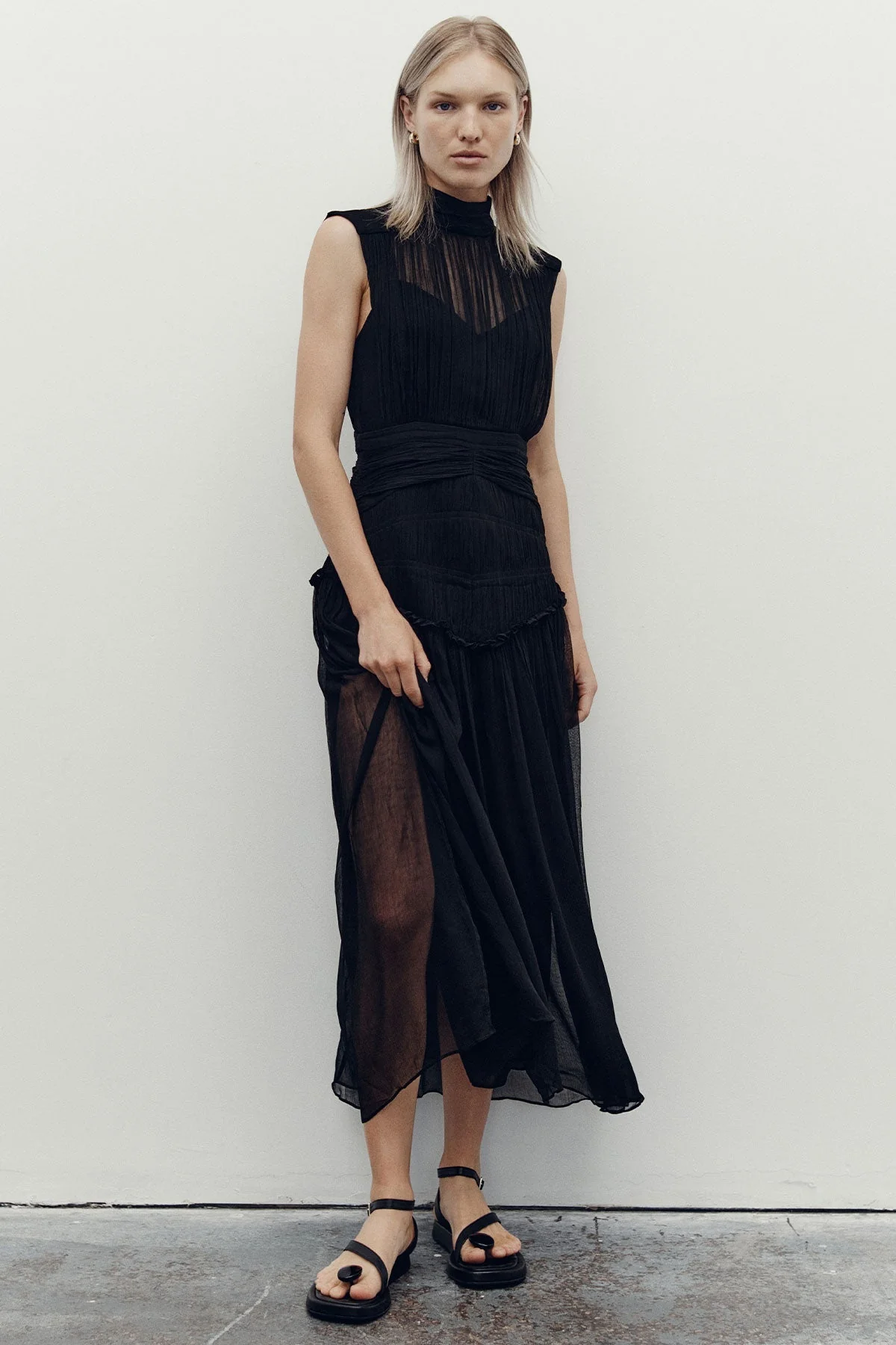 CLEMENCE HIGH NECK MIDI DRESS - BLACK - Image 6