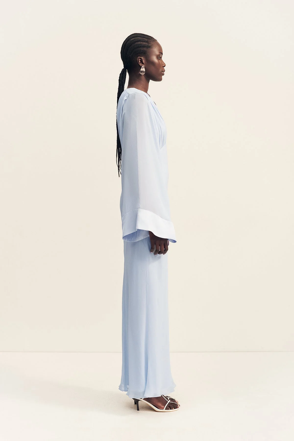 EDIE FLARED SLEEVE MAXI DRESS WITH SCARF - ARCADIAN BLUE - Image 3
