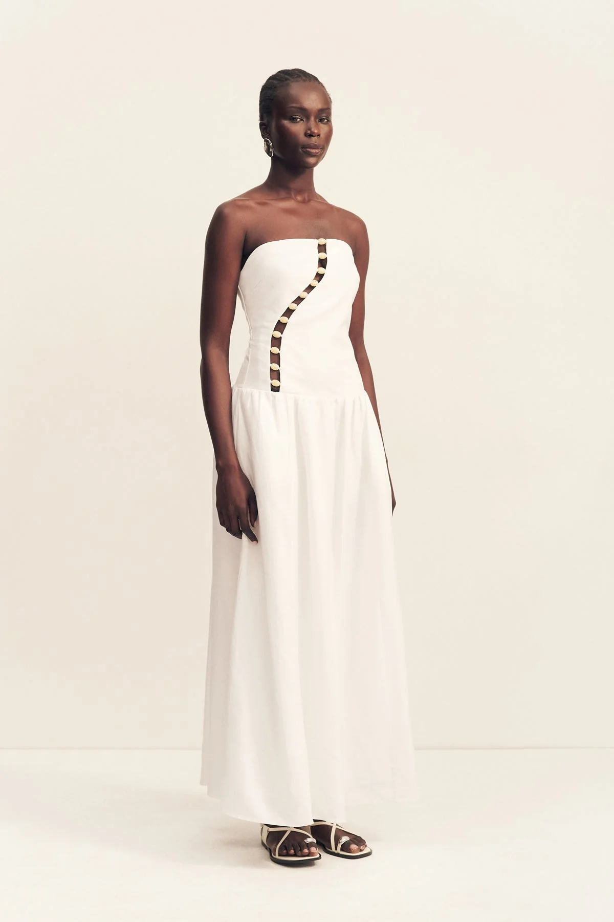 EFFIE LINEN BLEND MAXI DRESS WITH BEADS - IVORY - Image 3