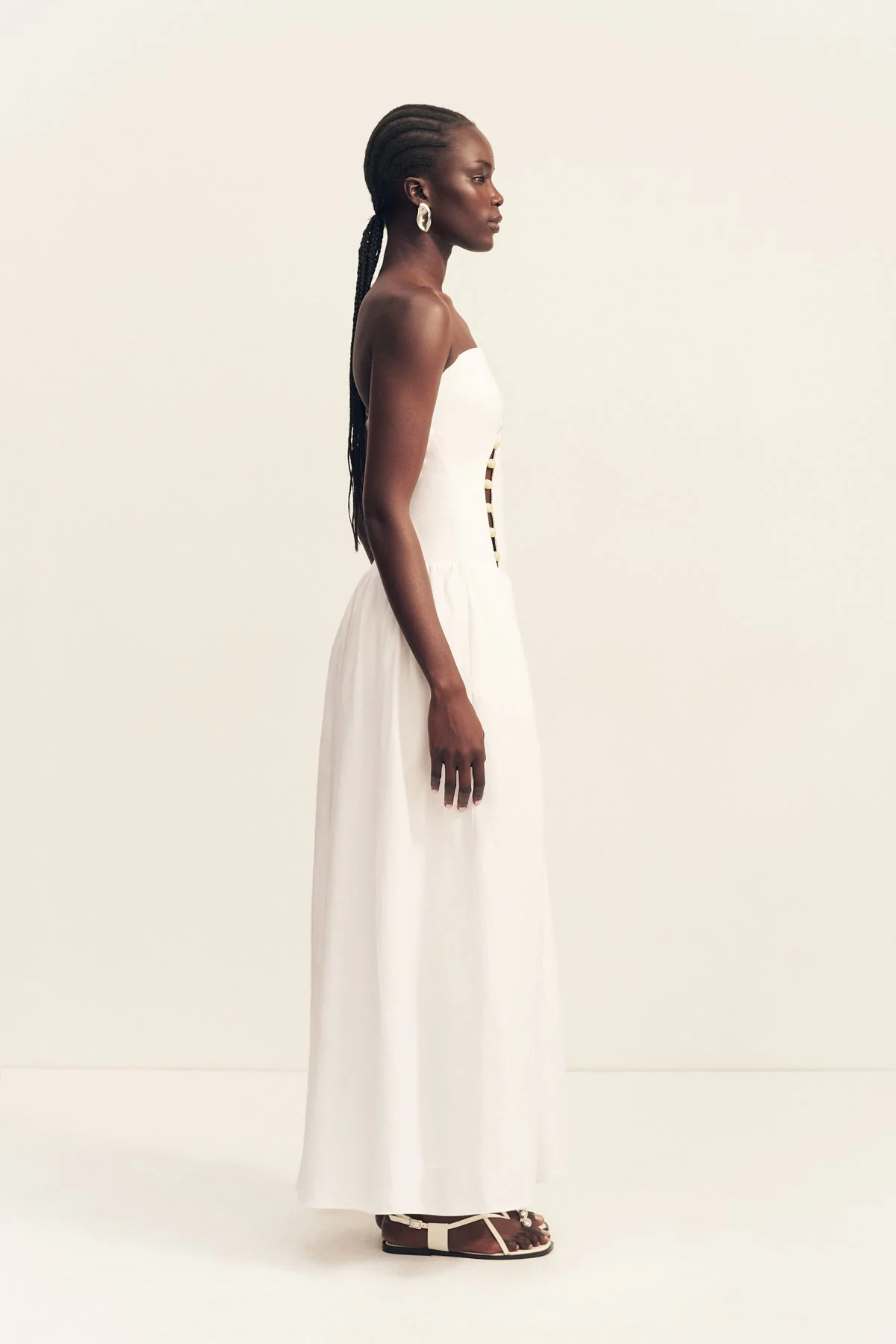 EFFIE LINEN BLEND MAXI DRESS WITH BEADS - IVORY - Image 4