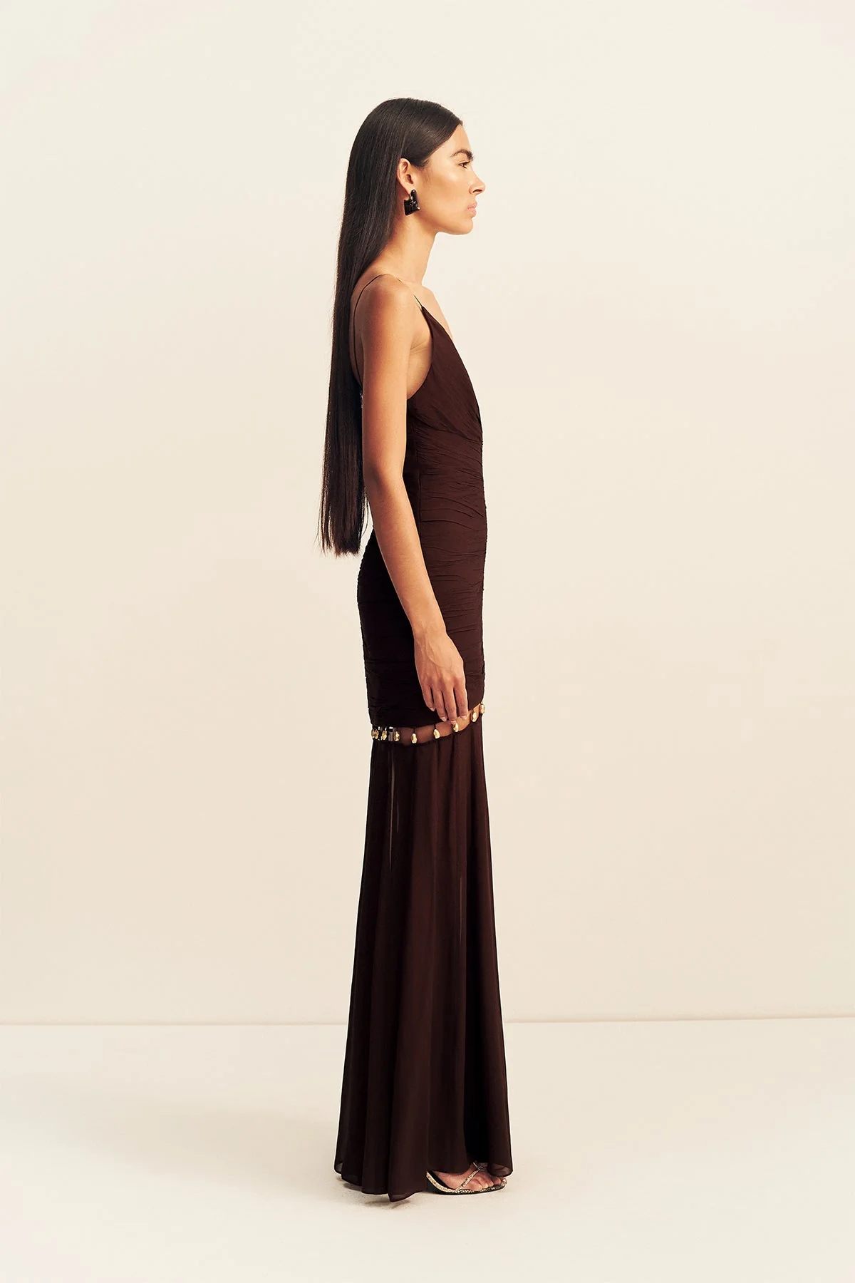 EMILIE GATHERED MAXI DRESS WITH BEADS - RISTRETTO - Image 4