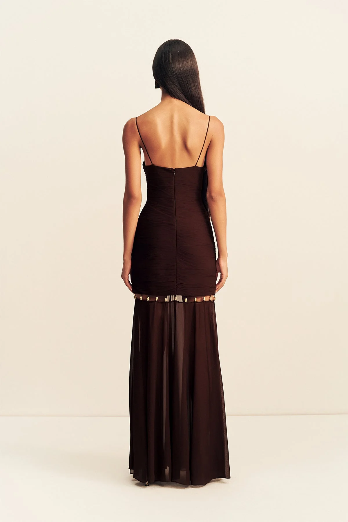 EMILIE GATHERED MAXI DRESS WITH BEADS - RISTRETTO - Image 5