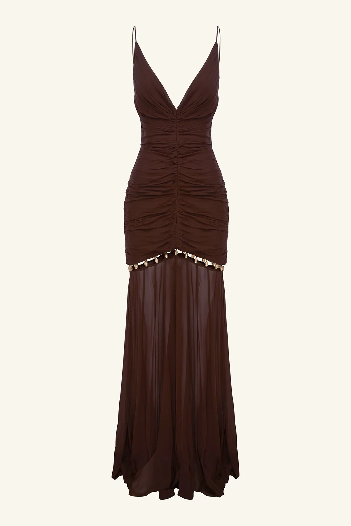 EMILIE GATHERED MAXI DRESS WITH BEADS - RISTRETTO - Image 7