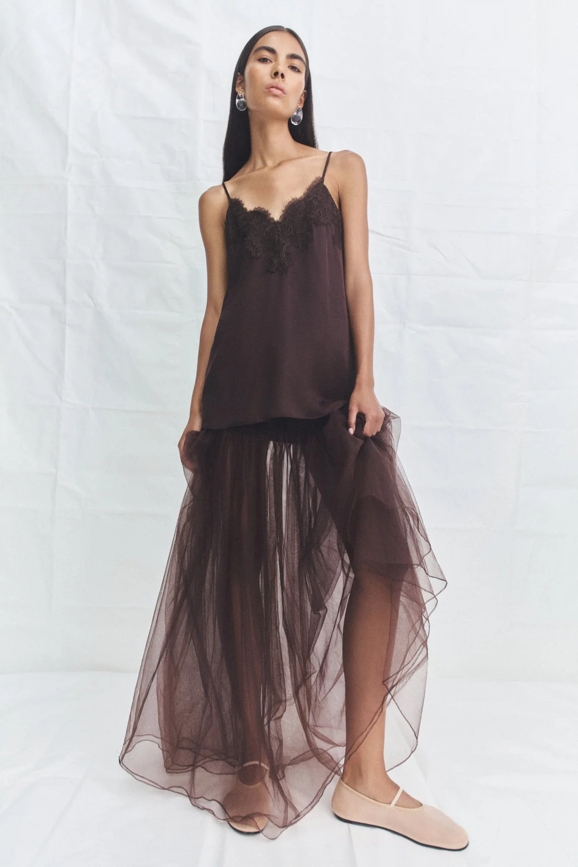 HALO SHEER MAXI SKIRT - ESPRESSO - Image 4