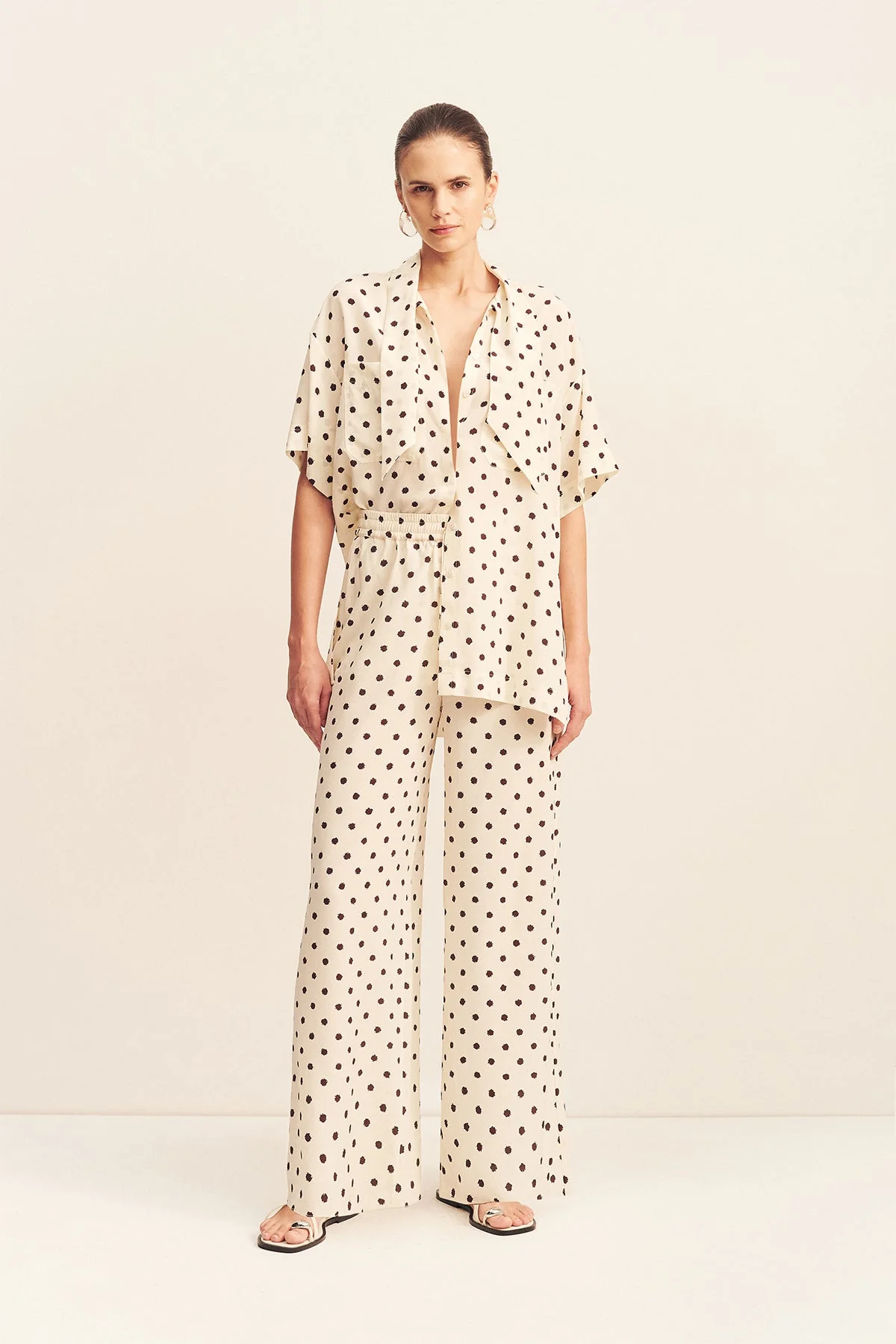 HOUSTON SHEER DRAWSTRING PANT - BLANC POLKA