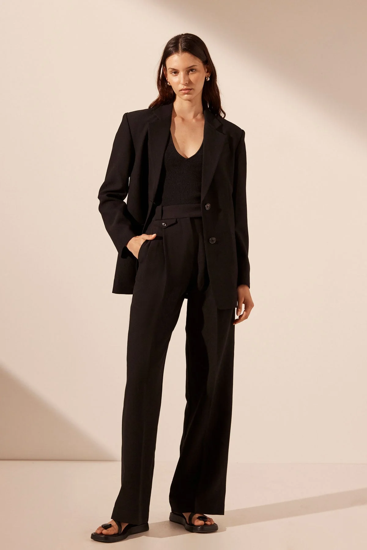 IRENA HIGH WAISTED TAILORED PANT - BLACK - Image 5