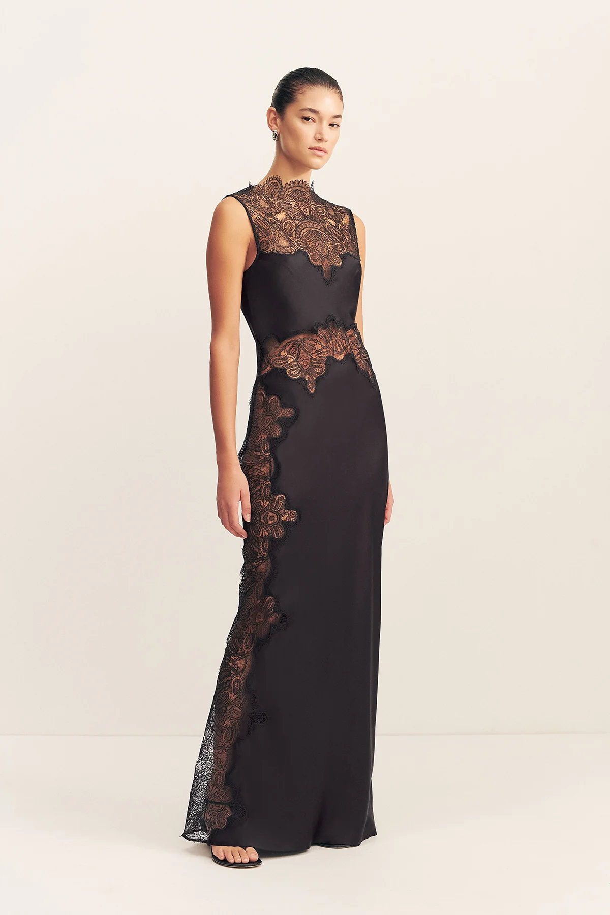 JAMILA LACE HIGH NECK MAXI DRESS - BLACK - Image 3