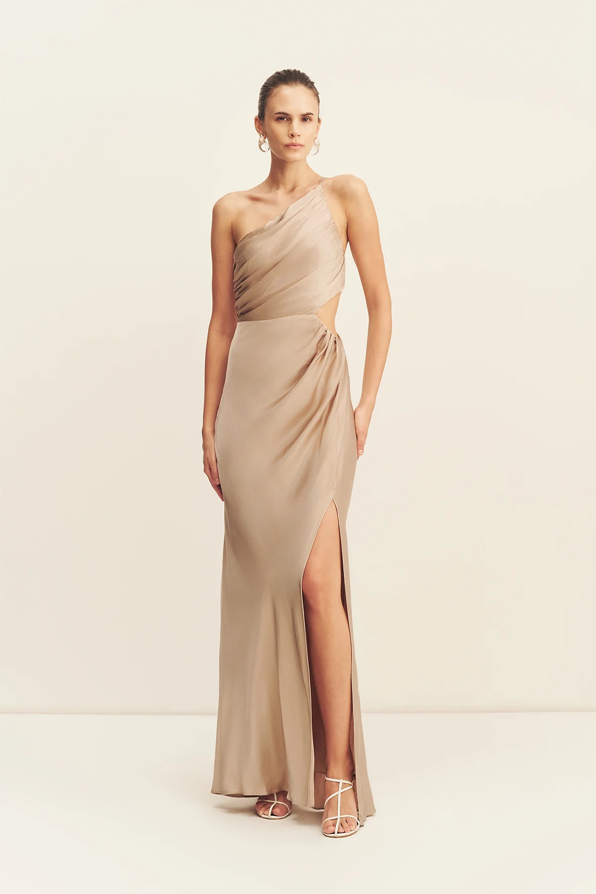 LA LUNE ASYMMETRICAL GATHERED MAXI DRESS - GOLD