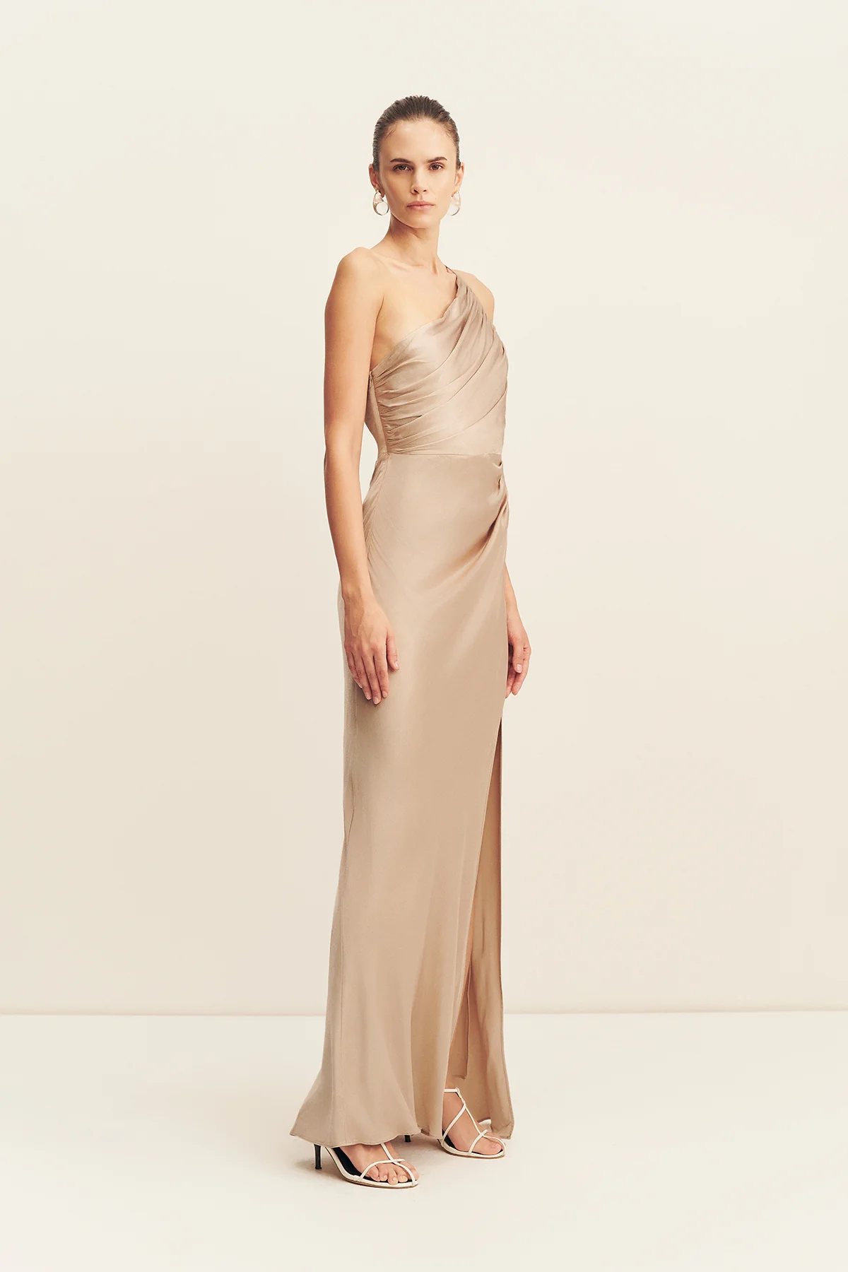 LA LUNE ASYMMETRICAL GATHERED MAXI DRESS - GOLD - Image 3