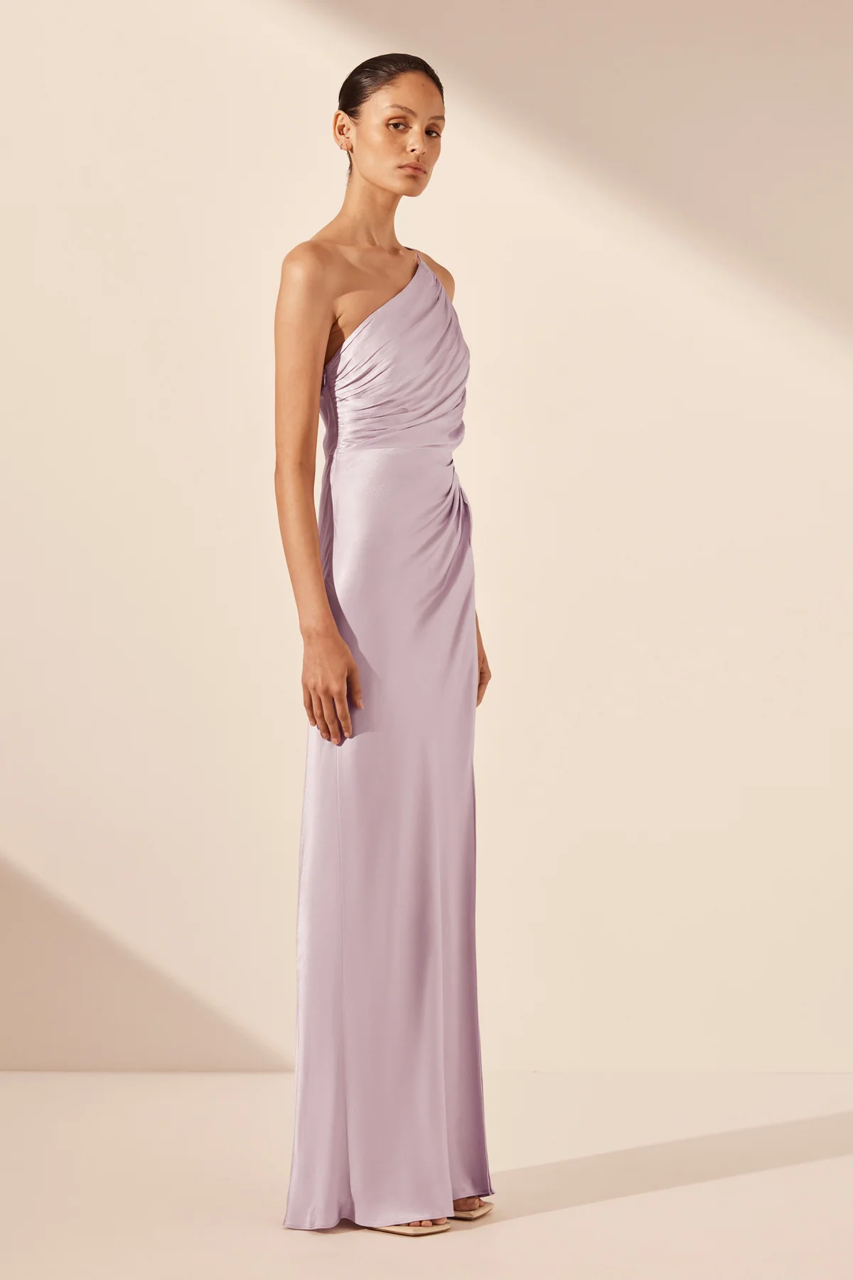 LA LUNE ASYMMETRICAL GATHERED MAXI DRESS - LILAC - Image 3