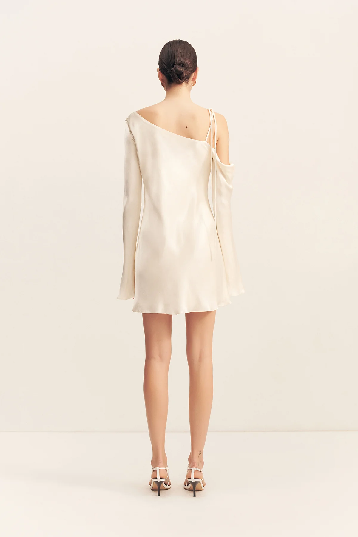 LA LUNE ASYMMETRICAL LONG SLEEVE MINI DRESS - CREAM - Image 4