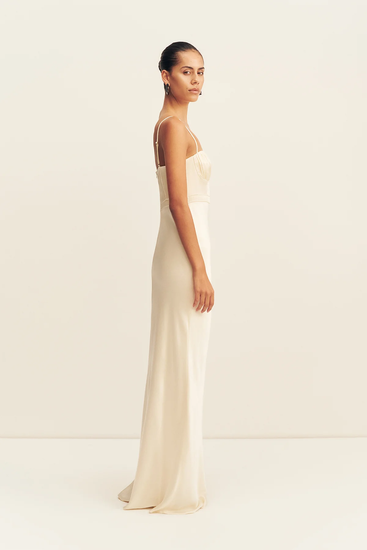 LA LUNE CORDED RUCHED MAXI DRESS - CREAM - Image 4