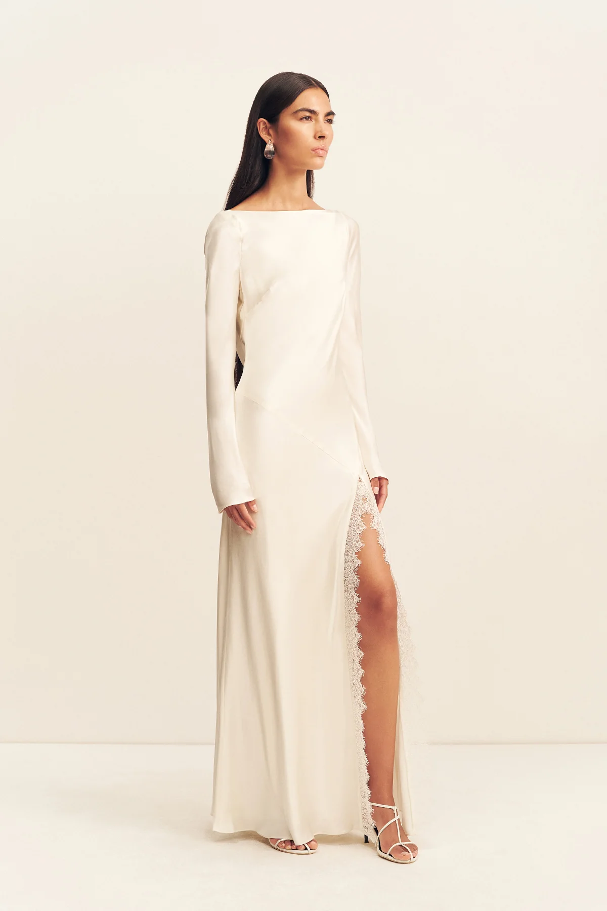 LA LUNE CUMULUS SILK BACKLESS LACE SPLIT MAXI DRESS - IVORY - Image 3