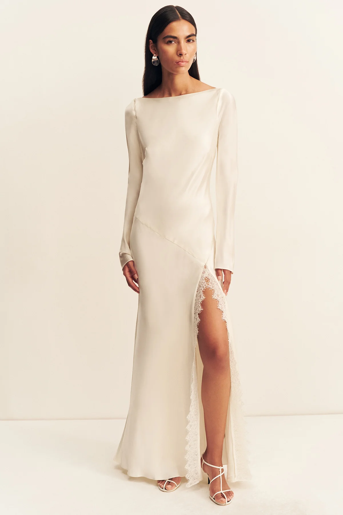 LA LUNE CUMULUS SILK BACKLESS LACE SPLIT MAXI DRESS - IVORY - Image 6