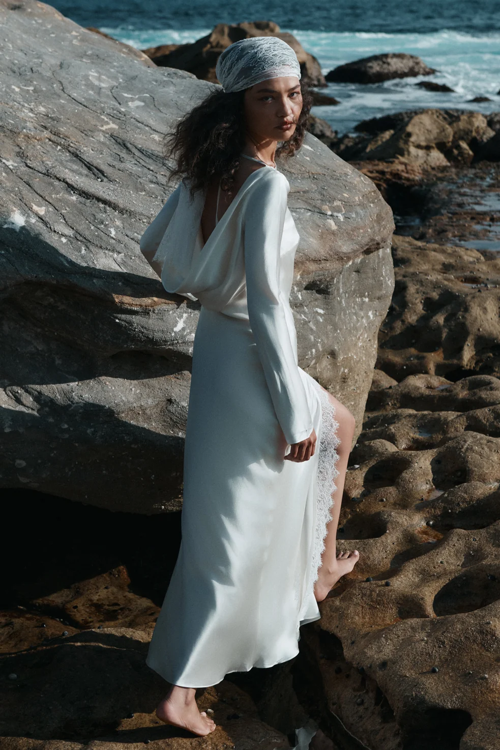 LA LUNE CUMULUS SILK BACKLESS LACE SPLIT MAXI DRESS - IVORY - Image 7