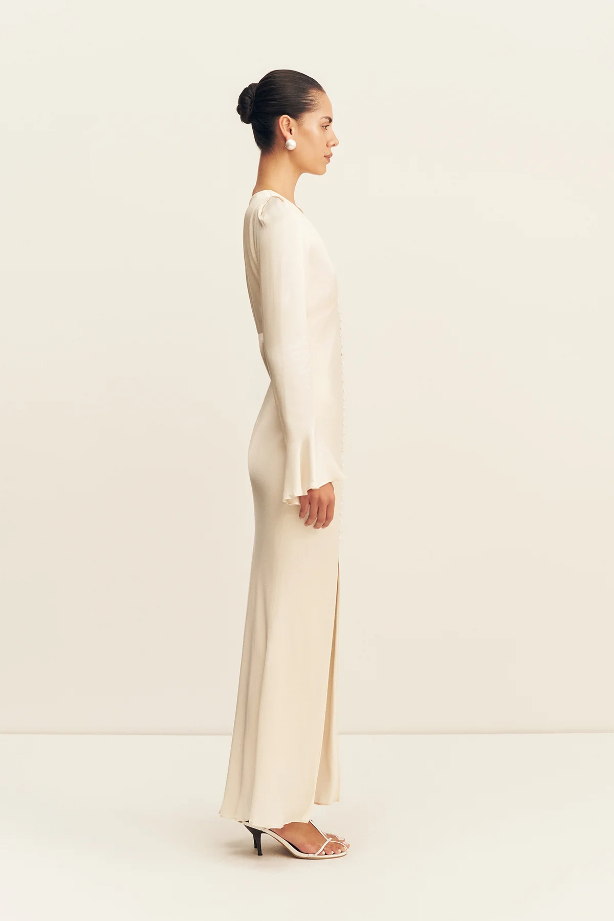 LA LUNE FRILL CUFF BIAS MIDI DRESS - CREAM - Image 5