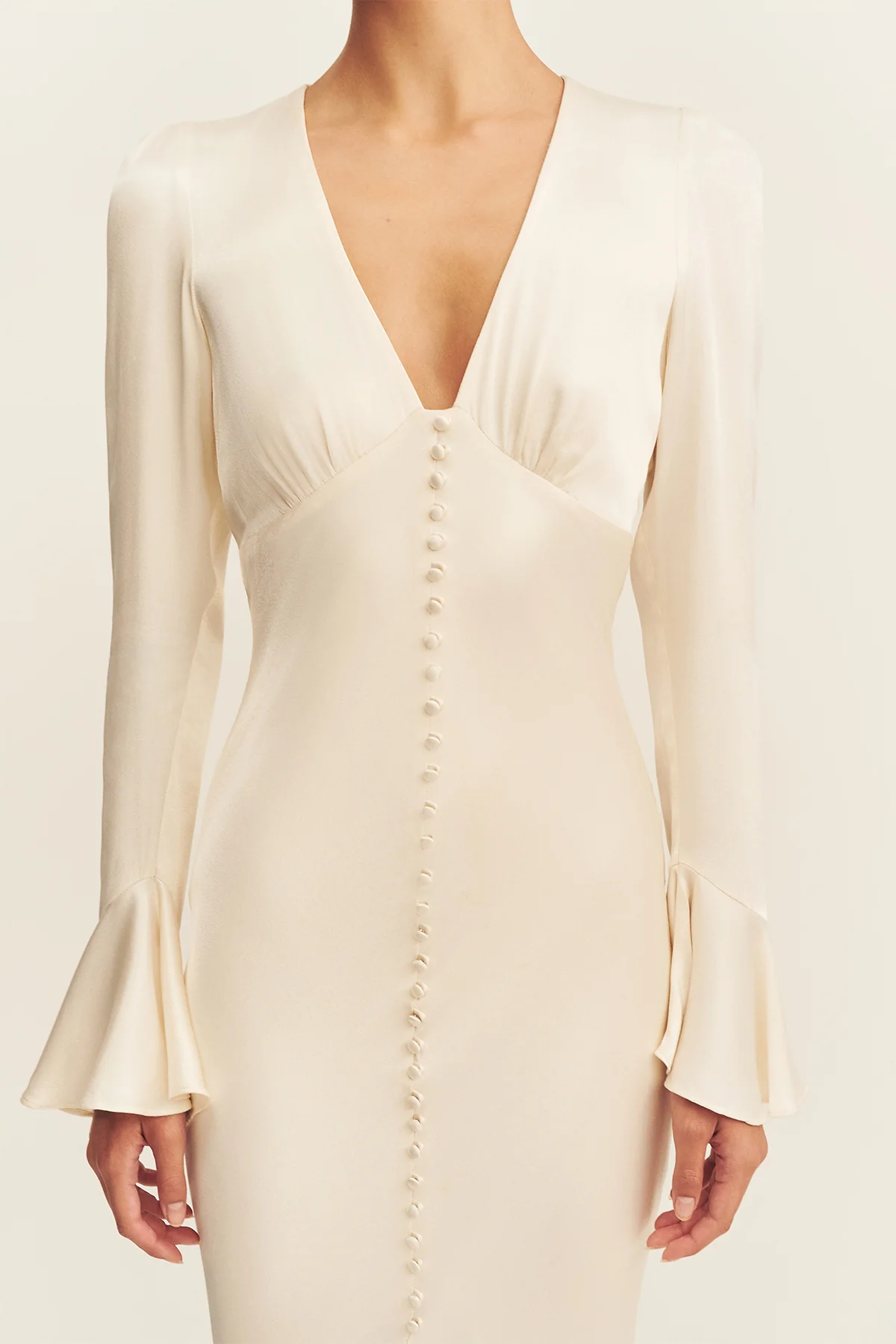 LA LUNE FRILL CUFF BIAS MIDI DRESS - CREAM - Image 7