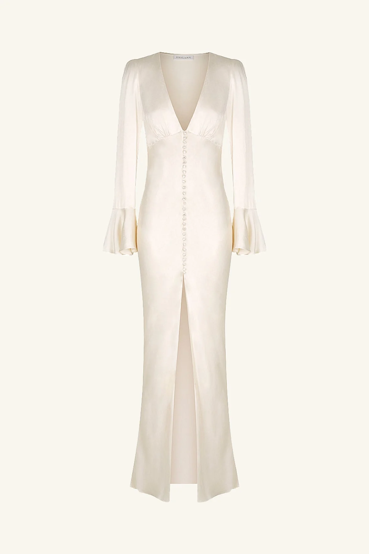 LA LUNE FRILL CUFF BIAS MIDI DRESS - CREAM - Image 8