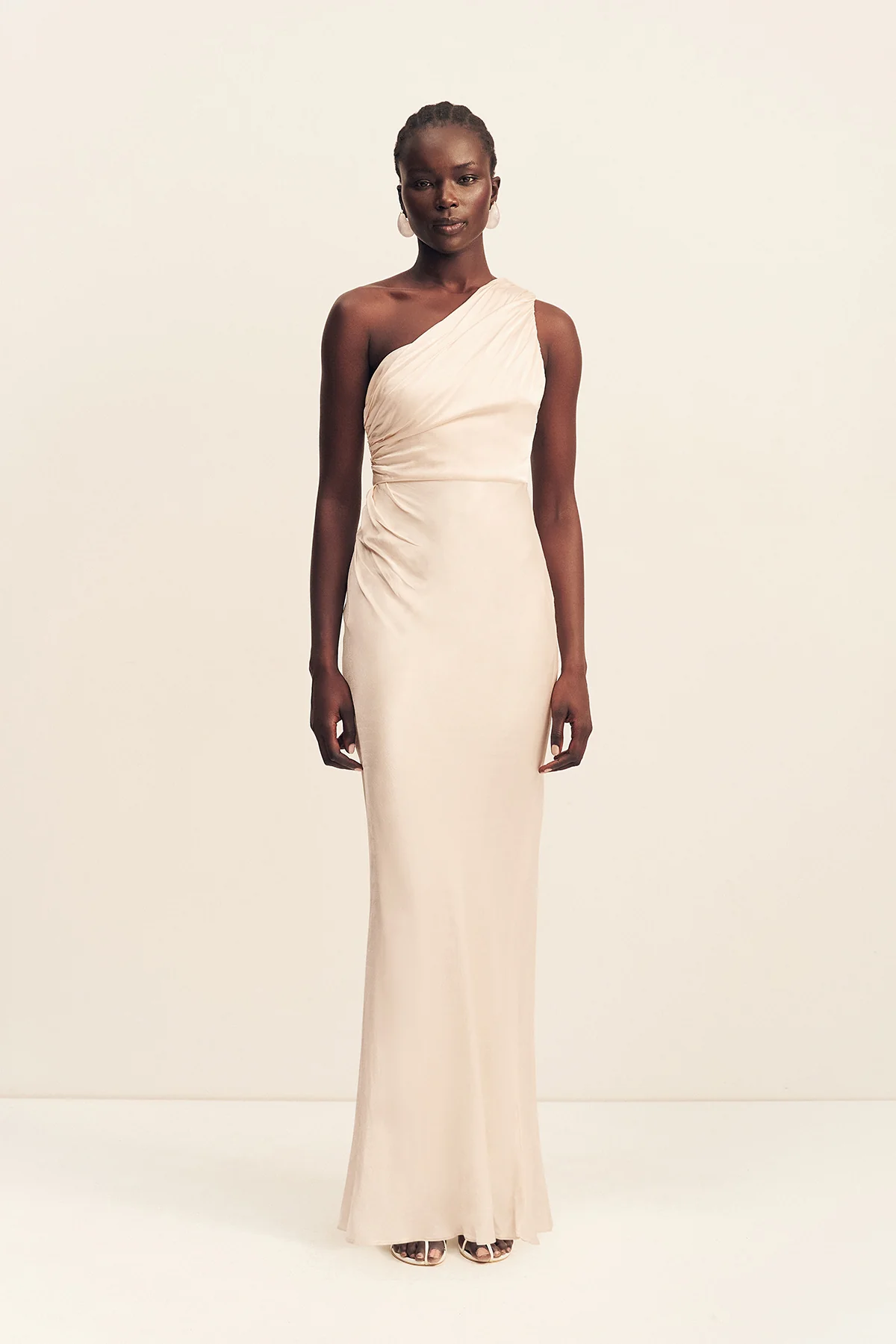 LA LUNE GATHERED ONE SHOULDER MAXI DRESS - CREAM